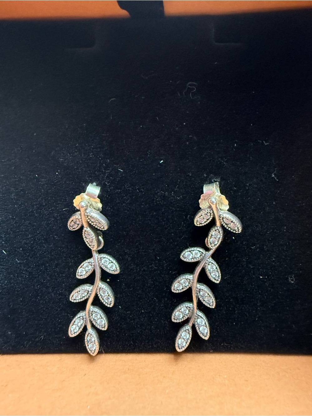 Pandora Sterling Silver Leaf Vine Earrings with Cubic Zirconia